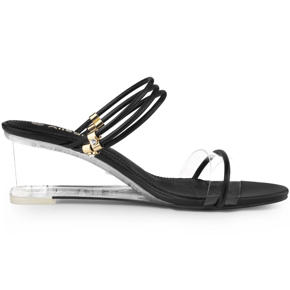 Allegra K black lucite sandals size 10 wedge 2.5 inches